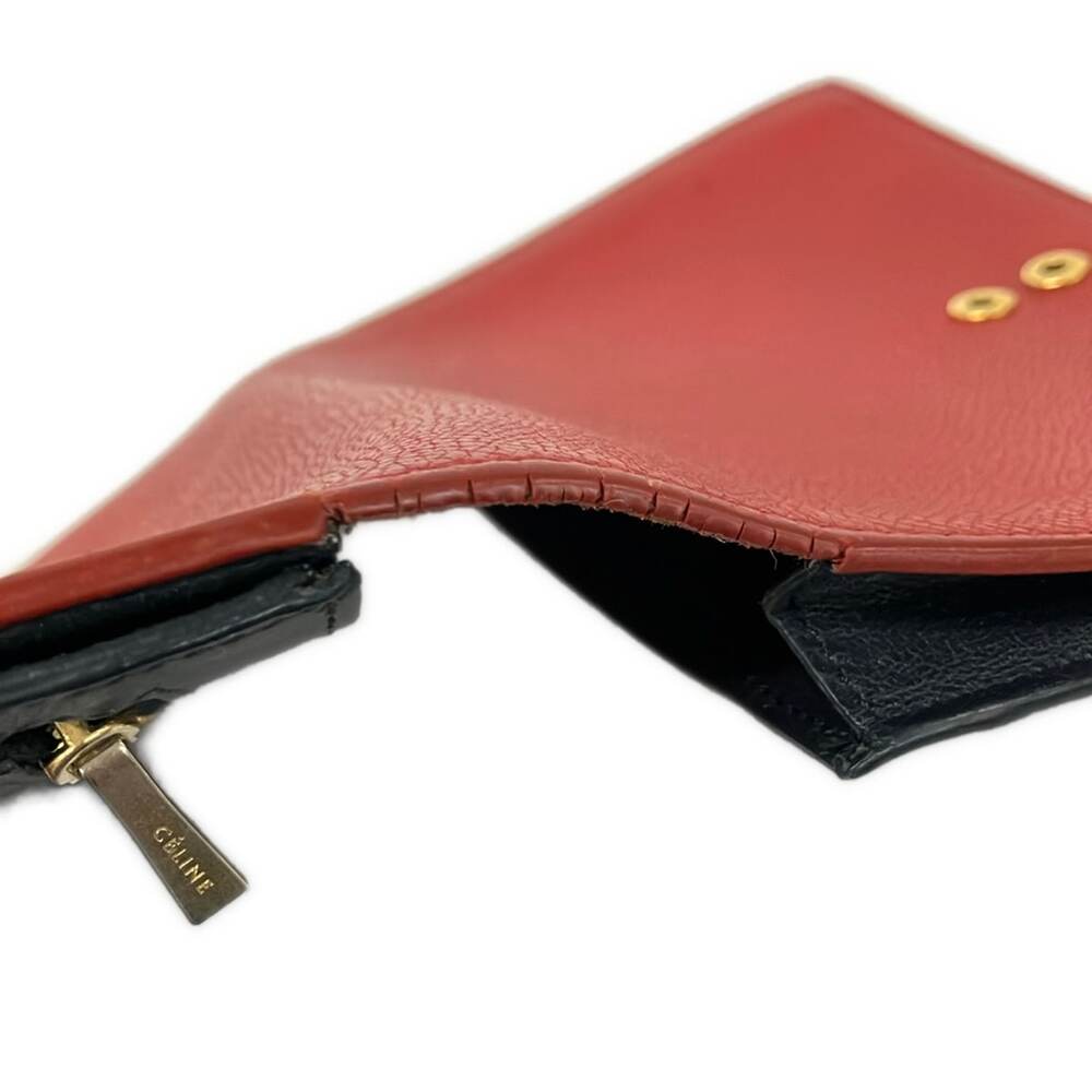 Celine Large Strap Wallet Long Wallet Red Dark Navy - Picture 7 of 9
